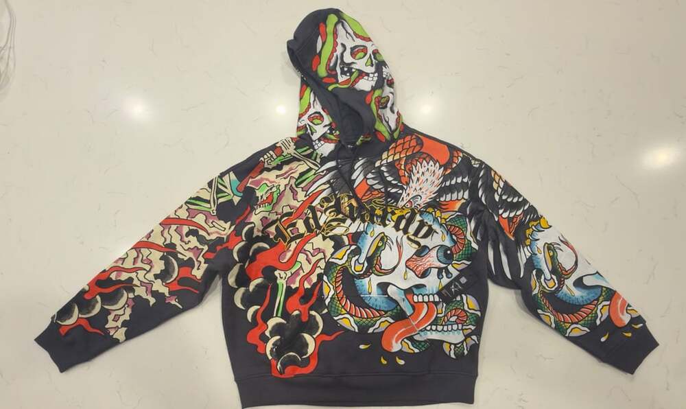 Ed Hardy Tattoo Collage Black Tapestry Hoodie